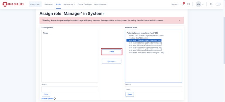 Assign System Role to Users – ModernLMS Documentation