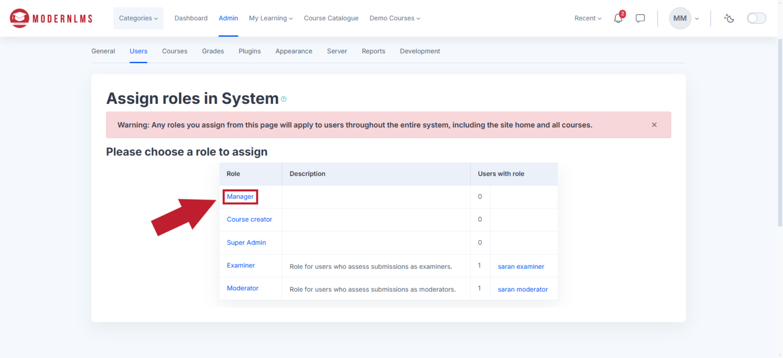 Assign System Role to Users – ModernLMS Documentation