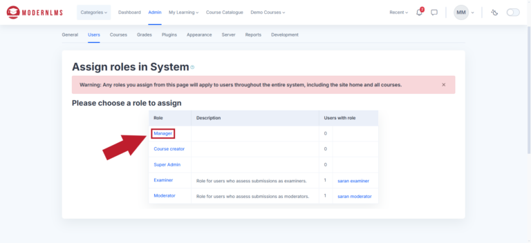 Assign System Role to Users – ModernLMS Documentation