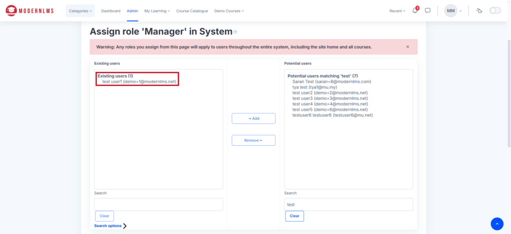 Assign System Role to Users – ModernLMS Documentation