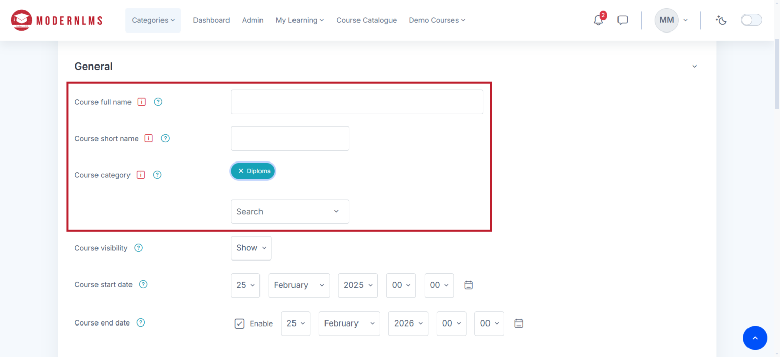 Create New Course – ModernLMS Documentation