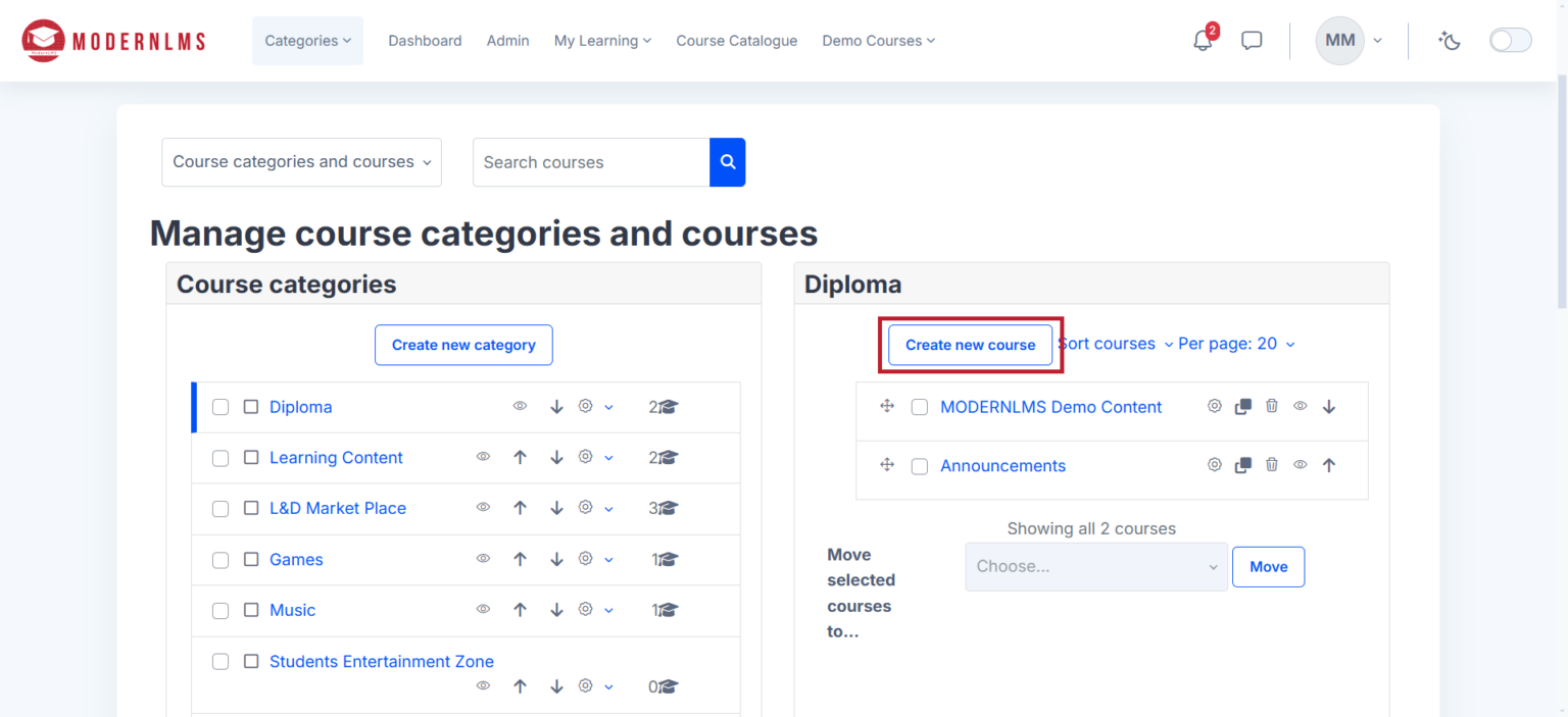 Create New Course – ModernLMS Documentation