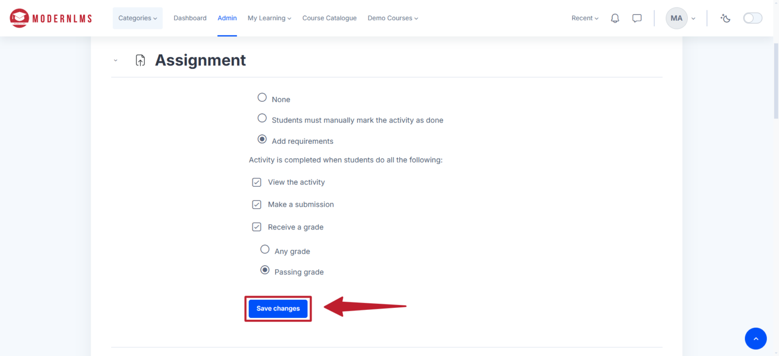 Set Default Activity Completion – ModernLMS Documentation